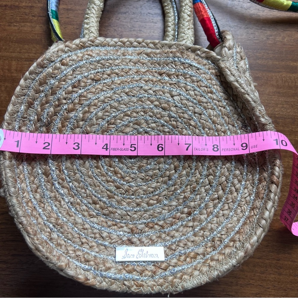 Sam Edelman Metallic Round Jute Shoulder Bag Rainbow Strap - Picture 12 of 15